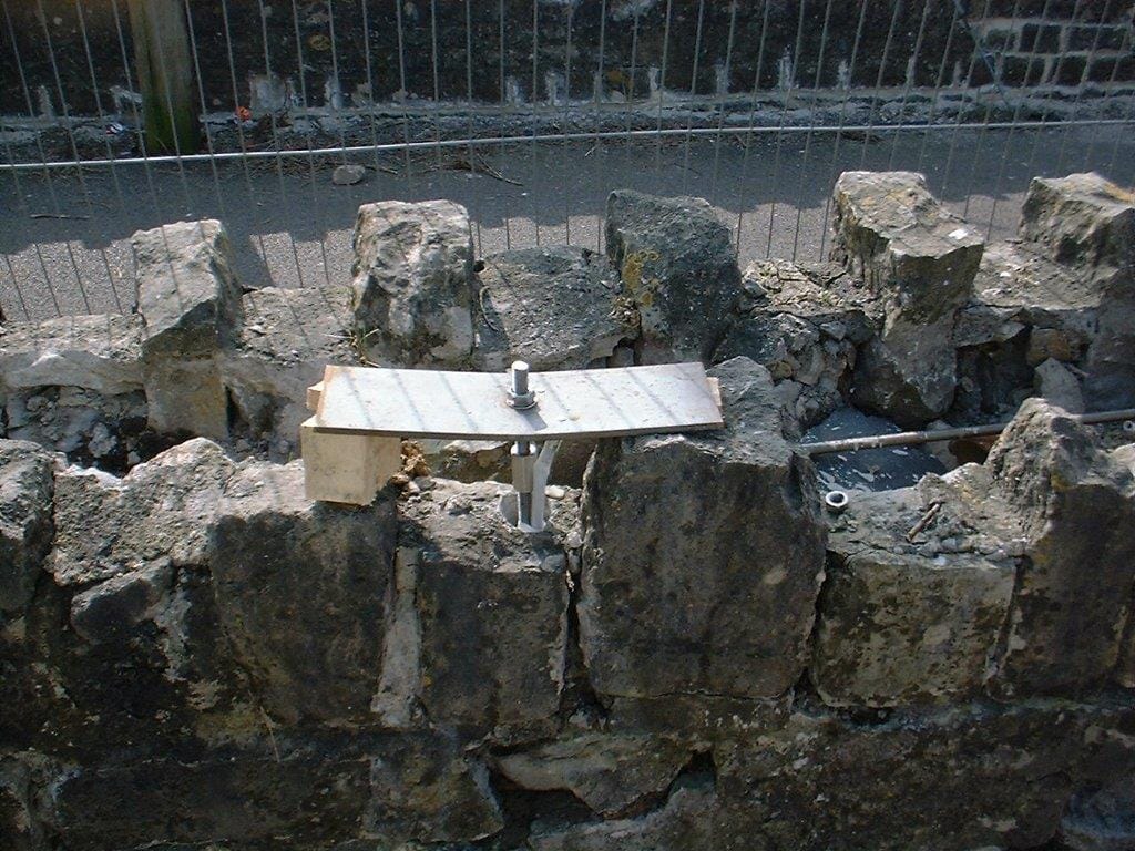 Parapet Stabilisation Underway - Parapet Anchor Under Tension