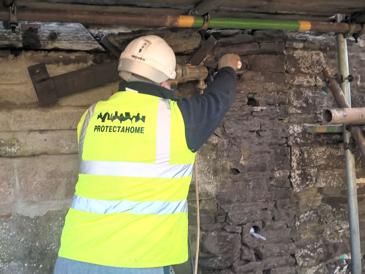 Protectahome Technician Diamond Drilling during Structural Repair Works of Barn Conversion